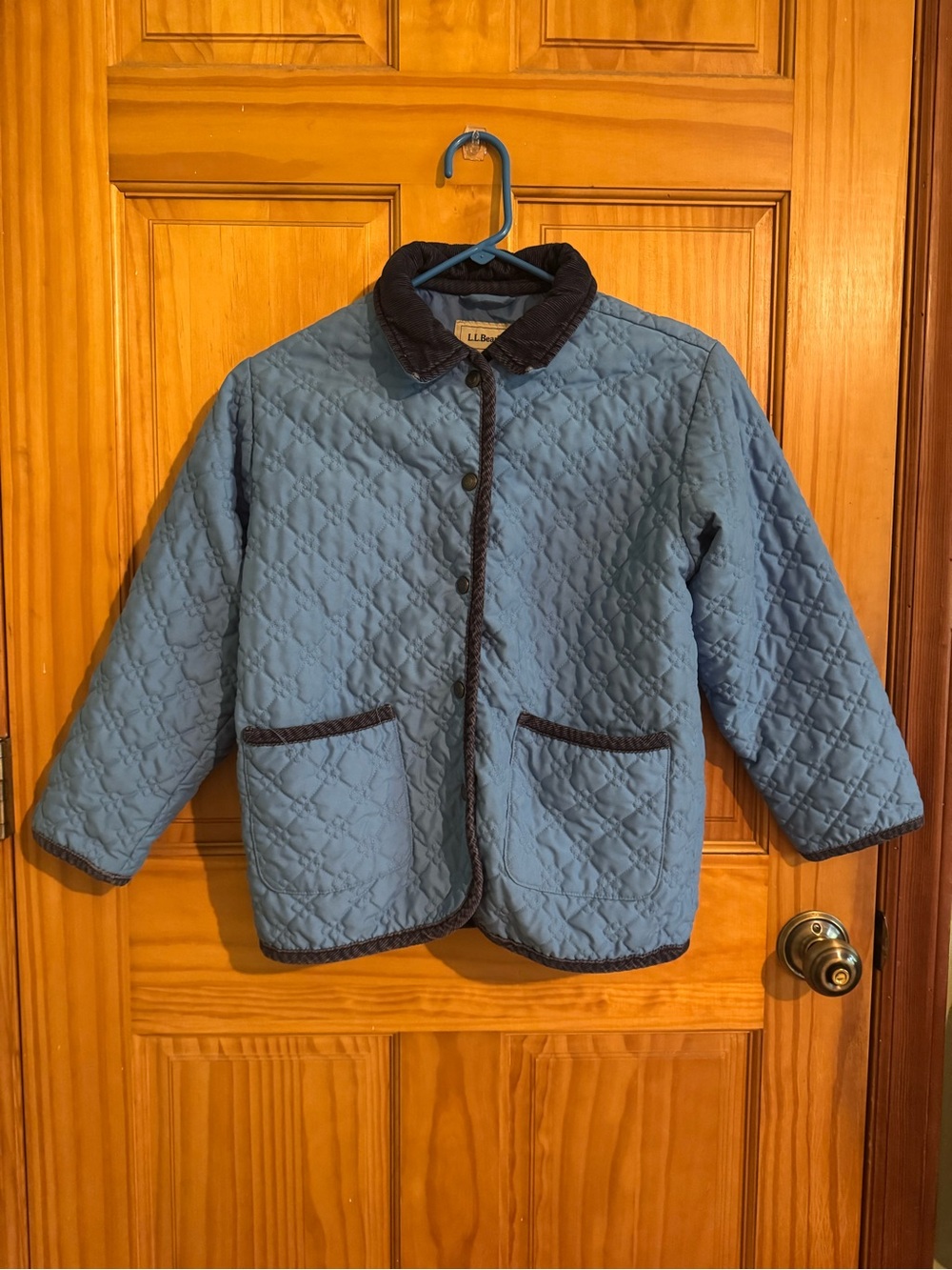 Vintage L.L.Bean Girls Quilted Barn Jacket Blue Corduroy Trim Size M 10–12